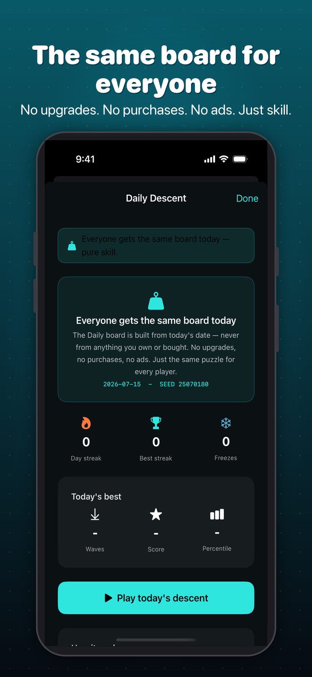 The Daily Descent — same run for everyone