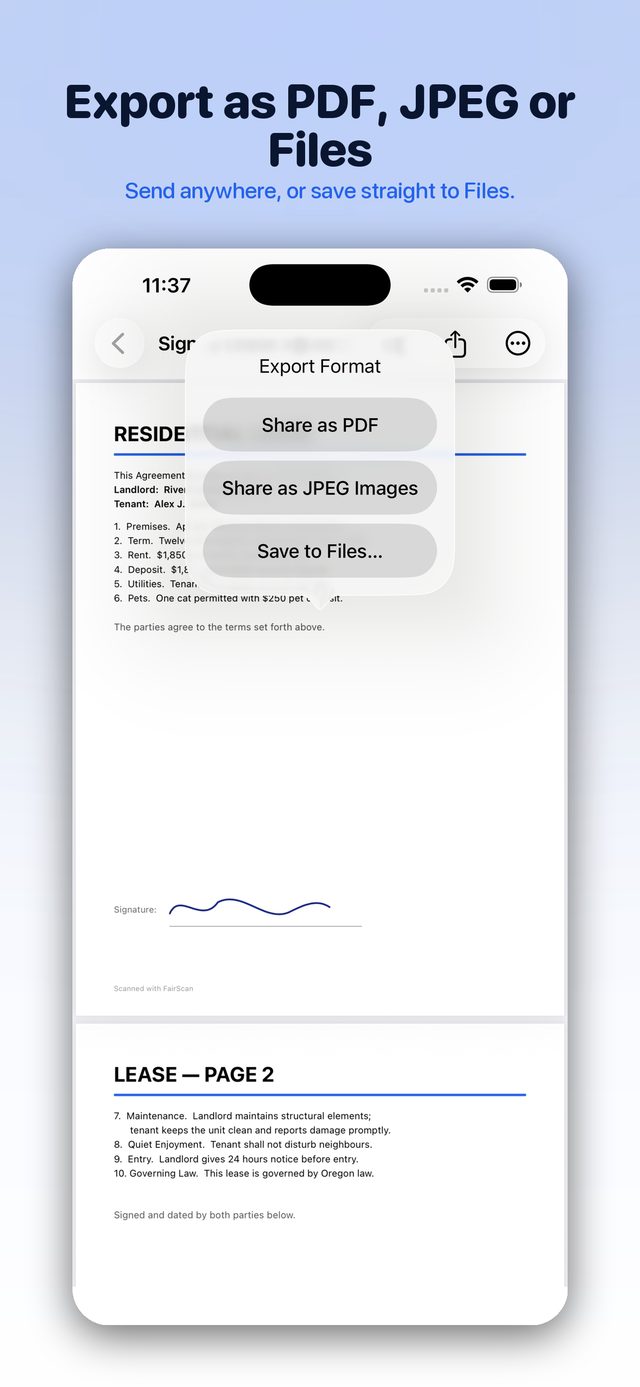Export anywhere via the Share sheet