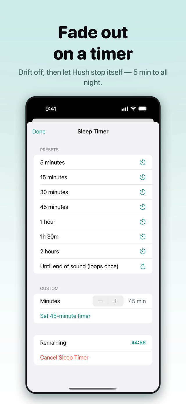 Sleep timer with gentle fade-out