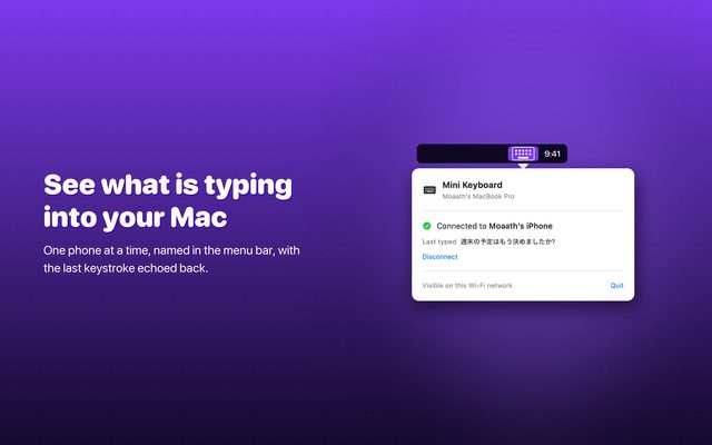 The connected phone, named in the menu bar