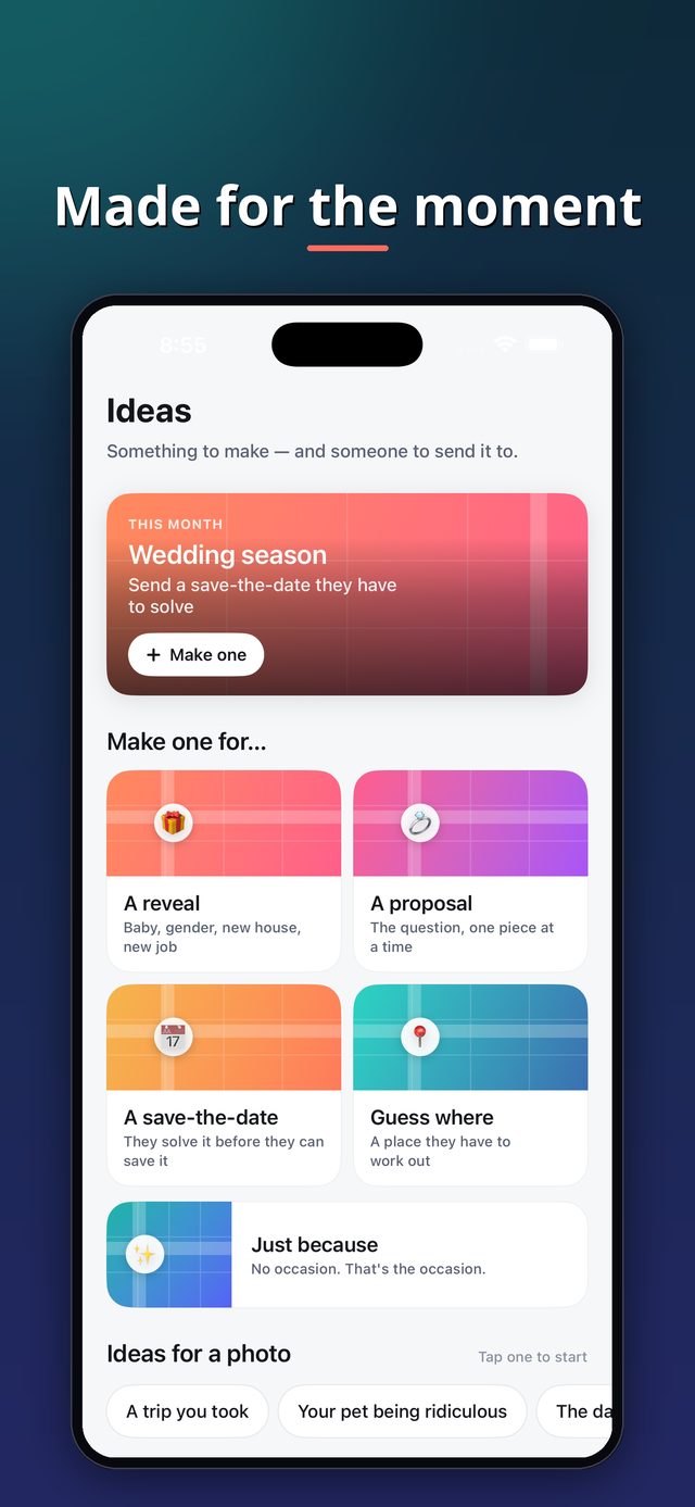 Ideas for occasions — reveals, proposals, save-the-dates
