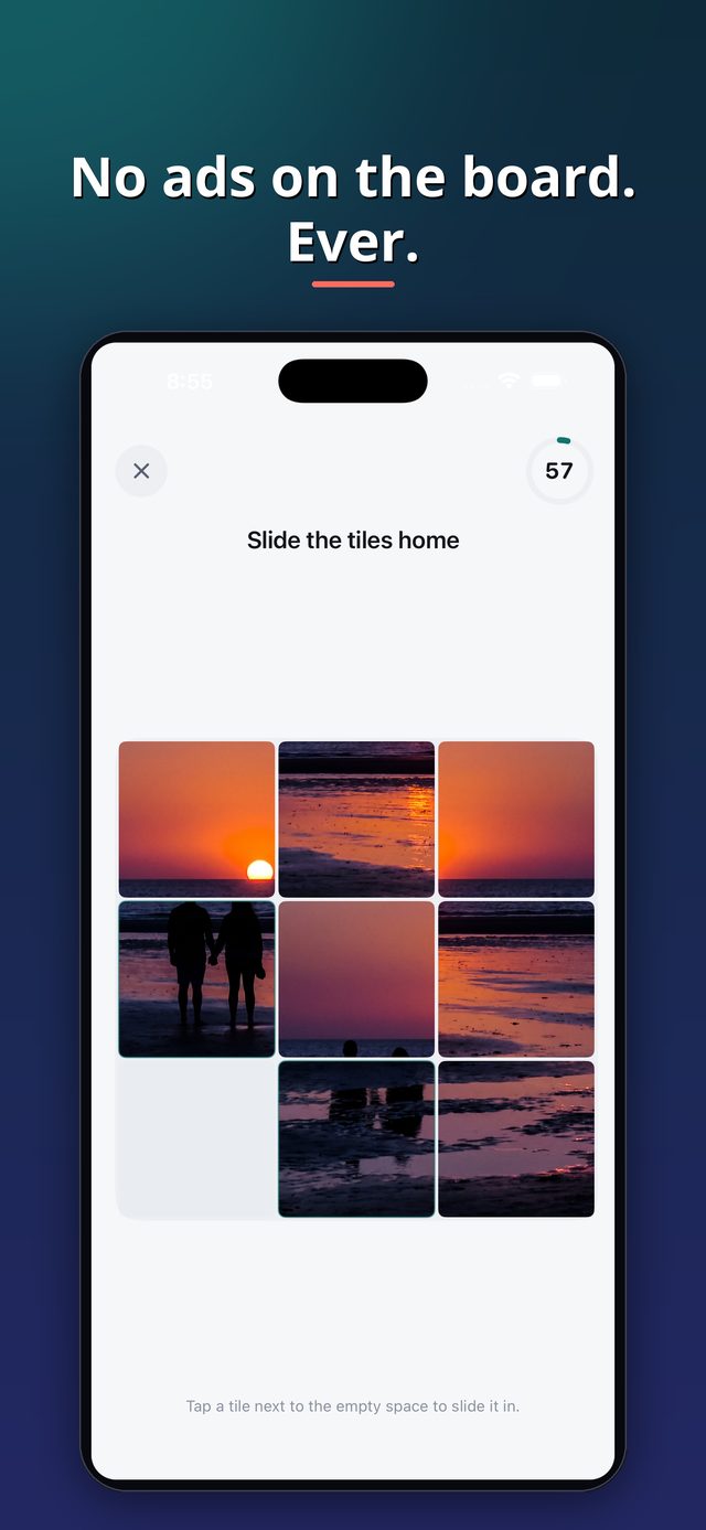 Solving a slide puzzle with no ads on the board