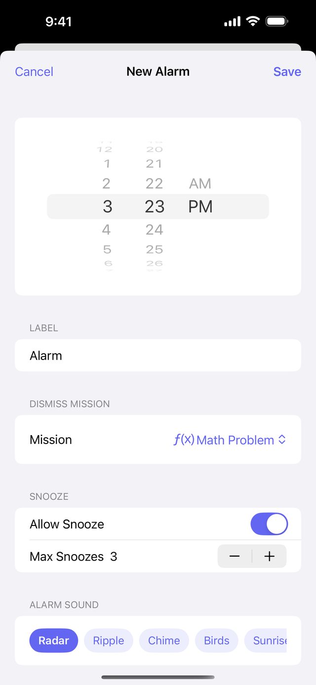 Setting a new alarm